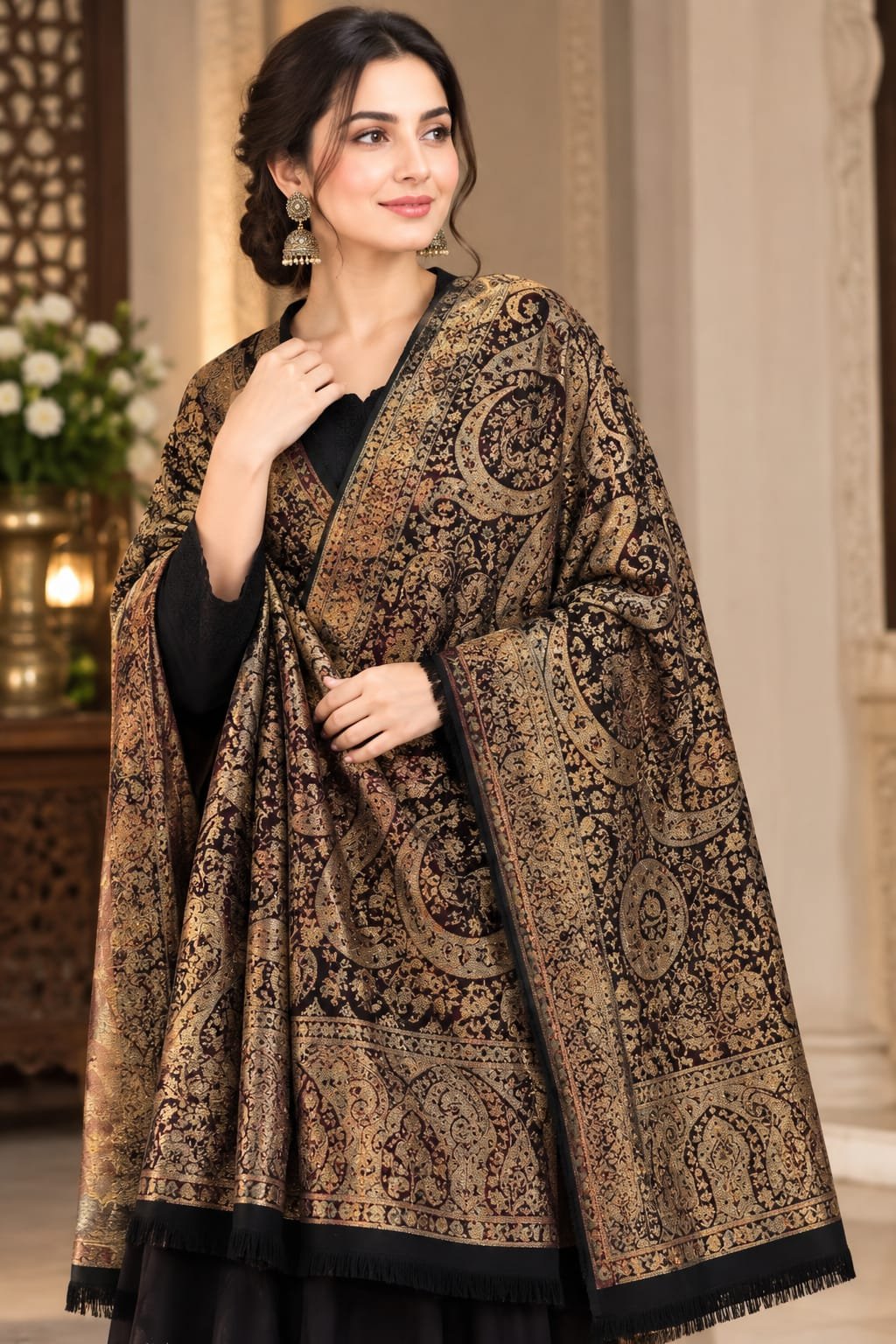 Premium Black Kashmiri Jamawar Shawl Suit – Luxury Designer Ethnic Wear for Women
